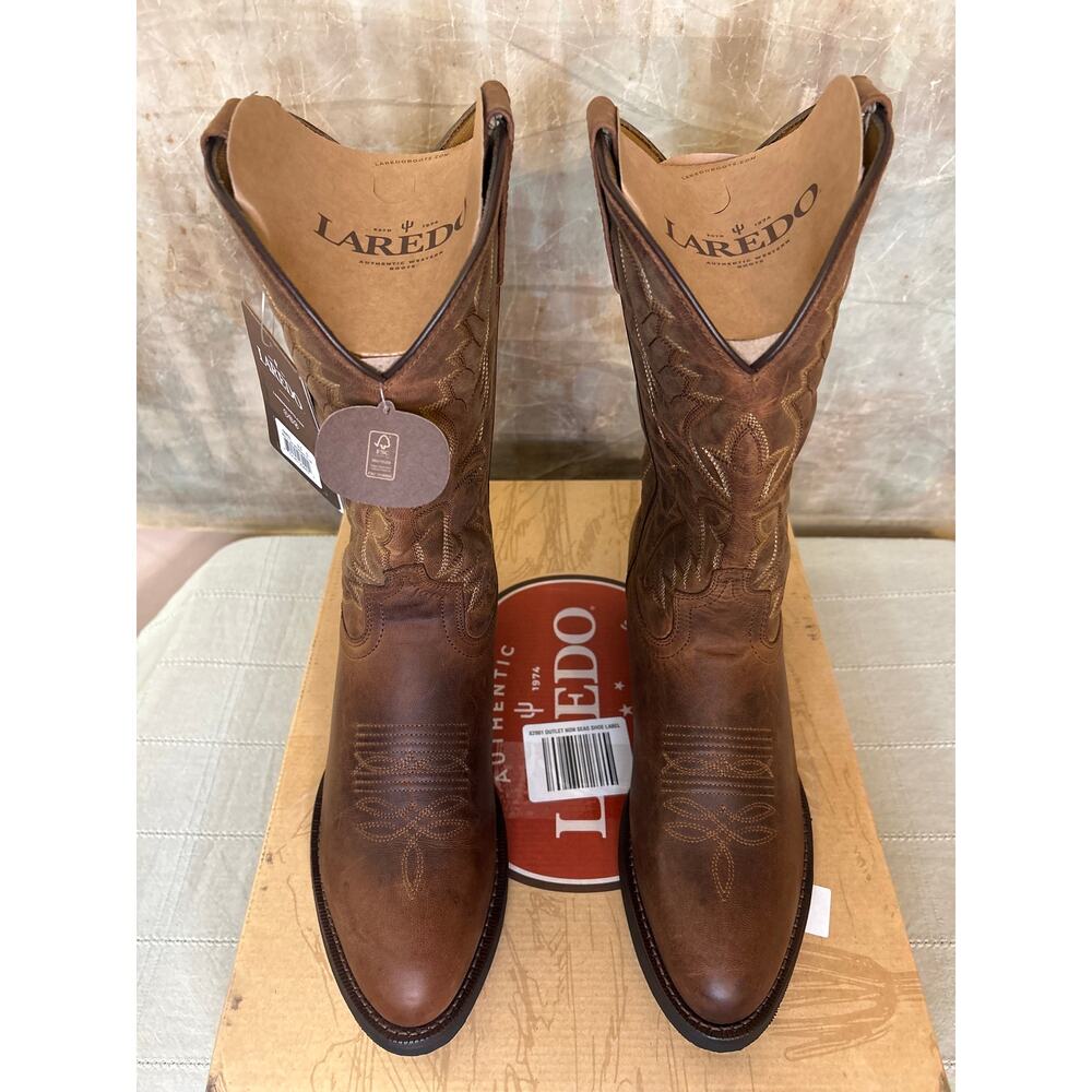 Laredo Birchwood 68452 Men's Western Cowboy Boot Tan Distressed Leather Sz 9.5 D - Picture 4 of 15